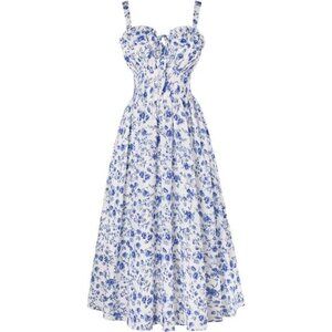 Women Floral Corset Dress, Long Dress White Blue